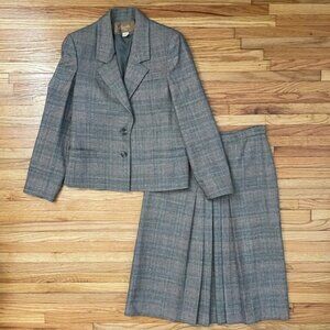 Vintage SAVILLE Plaid Wool Blazer & Skirt Set